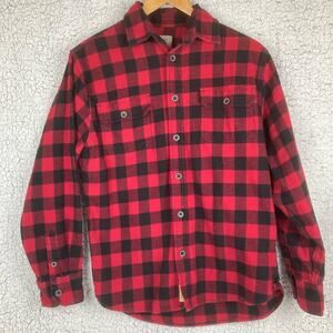 Jachs Button Shirt Mens M Red Black Plaid Thick Flannel Buffalo Check Lumberjack